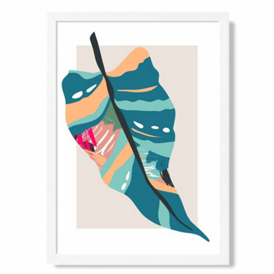 Artze Wall Art Tropical Palm Blue And Pink Boho Botanical Art Print With White Frame Size: A4 from B&Q