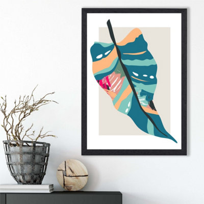 Artze Wall Art Tropical Palm Blue And Pink Boho Botanical Framed Print Size: A3 With Black Frame from B&Q