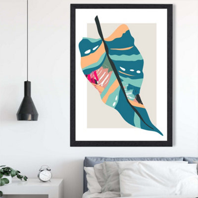 Artze Wall Art Tropical Palm Blue And Pink Boho Botanical Framed Print Size: A2 With Black Frame from B&Q