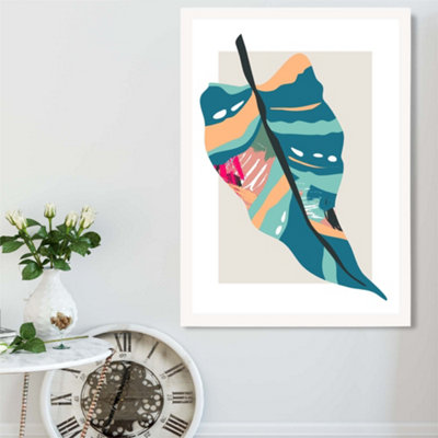 Artze Wall Art Tropical Palm Blue And Pink Boho Botanical Framed Print Size: A2 With White Frame from B&Q
