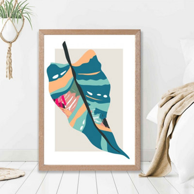 Artze Wall Art Tropical Palm Blue And Pink Boho Botanical Framed Print Size: A2 With Oak Frame from B&Q