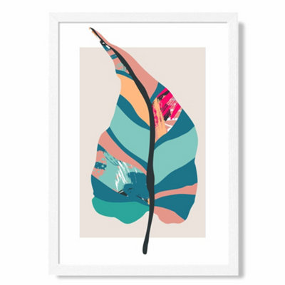 Artze Wall Art Tropical Plant Blue And Pink Boho Botanical Art Print With White Frame Size: A4 from B&Q