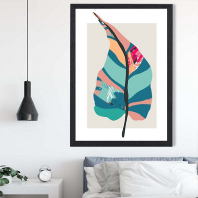 Artze Wall Art Tropical Plant Blue And Pink Boho Botanical Framed Print Size: A2 With Black Frame from B&Q