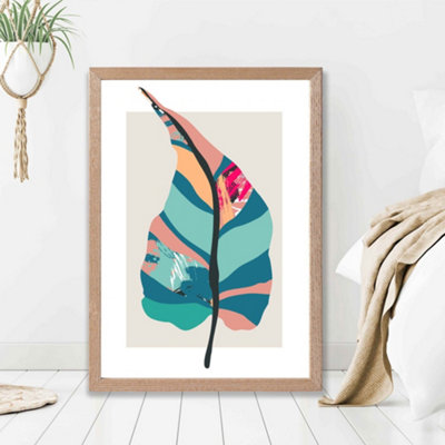 Artze Wall Art Tropical Plant Blue And Pink Boho Botanical Framed Print Size: A2 With Oak Frame from B&Q