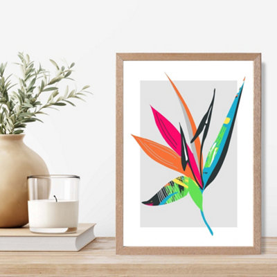 Artze Wall Art Tropical Flower Blue And Green Abstract Minimalist Framed Print Size: A4 With Oak Frame from B&Q