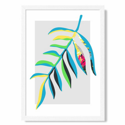 Artze Wall Art Tropical Leaf Blue And Green Abstract Minimalist Art Print With White Frame Size: A4 from B&Q