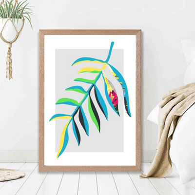 Artze Wall Art Tropical Leaf Blue And Green Abstract Minimalist Framed Print Size: A2 With Oak Frame from B&Q