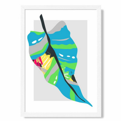 Artze Wall Art Tropical Palm Blue And Green Abstract Minimalist Art Print With White Frame Size: A4 from B&Q