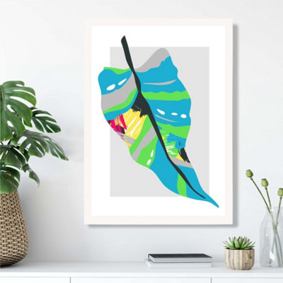 Artze Wall Art Tropical Palm Blue And Green Abstract Minimalist Framed Print Size: A3 With White Frame from B&Q