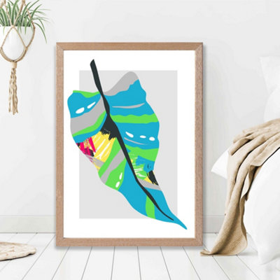 Artze Wall Art Tropical Palm Blue And Green Abstract Minimalist Framed Print Size: A2 With Oak Frame from B&Q