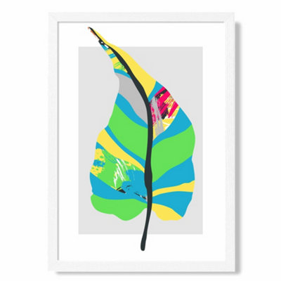 Artze Wall Art Tropical Plant Blue And Green Abstract Minimalist Art Print With White Frame Size: A4 from B&Q