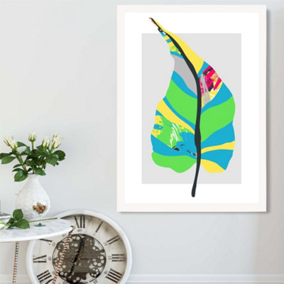 Artze Wall Art Tropical Plant Blue And Green Abstract Minimalist Framed Print Size: A2 With White Frame from B&Q