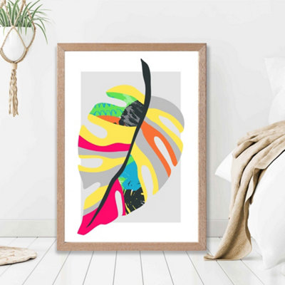 Artze Wall Art Tropical Monstera Blue And Green Abstract Minimalist Framed Print Size: A2 With Oak Frame from B&Q