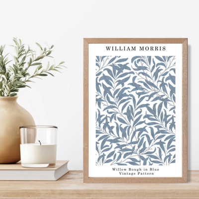Artze Wall Art Vintage William Morris Willow In Blue  / Oak Frame / Size: A4 from B&Q
