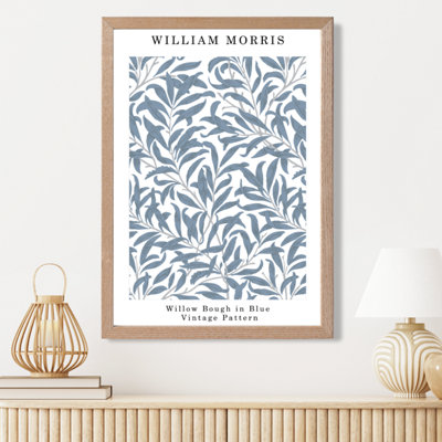 Artze Wall Art Vintage Morris Willow In Blue  / Oak Frame / Size: A3 from B&Q