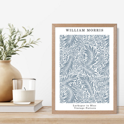 Artze Wall Art Vintage William Morris Larkspur In Blue  / Oak Frame / Size: A4 from B&Q