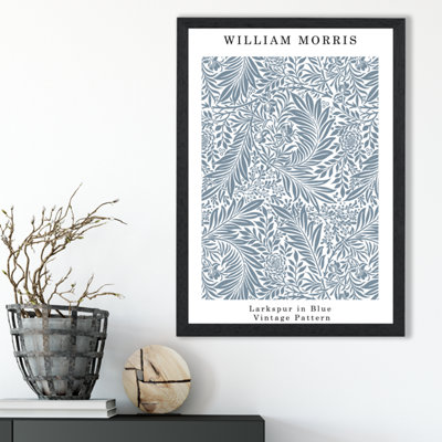 Artze Wall Art William Morris Larkspur In Blue  / Black Frame / Size: A3 from B&Q