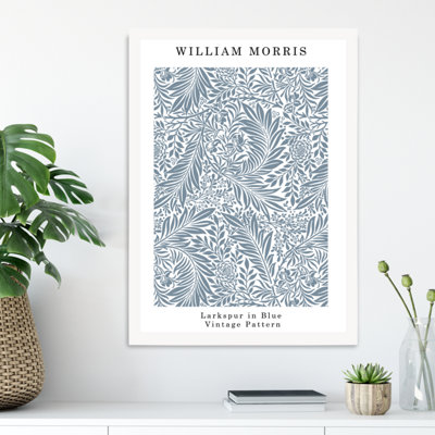 Artze Wall Art William Morris Larkspur In Blue  / White Frame / Size: A3 from B&Q