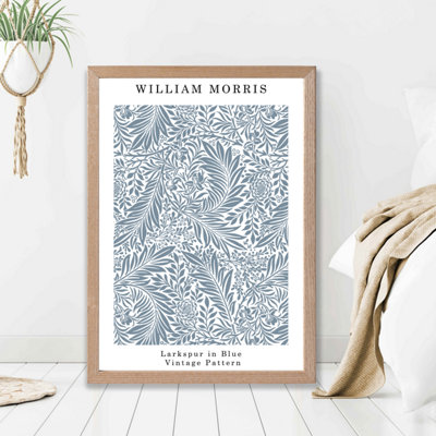 Artze Wall Art William Morris Larkspur In Blue  / Oak Frame / Size: A2 from B&Q