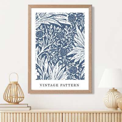 Artze Wall Art Vintage Morris Blue Pattern  / Oak Frame / Size: A3 from B&Q