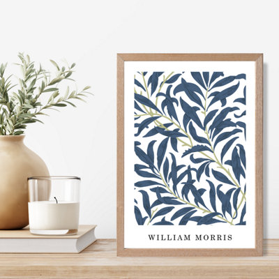 Artze Wall Art Vintage William Morris Navy And Green Willow  / Oak Frame / Size: A4 from B&Q