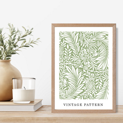 Artze Wall Art Vintage William Morris Green Pattern  / Oak Frame / Size: A4 from B&Q