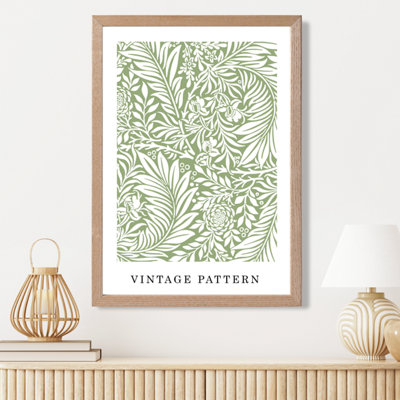 Artze Wall Art Vintage Morris Green Pattern  / Oak Frame / Size: A3 from B&Q