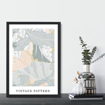 Artze Wall Art William Morris Art Print Acanthus Floral In Green And Peach / Black Frame / Size: A4 from B&Q