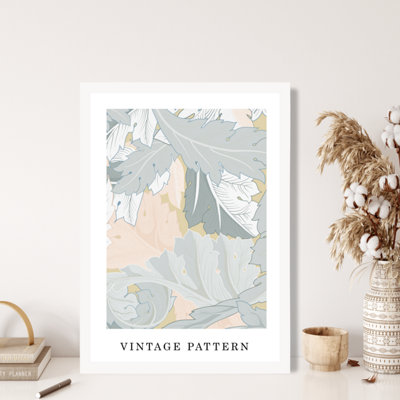 Artze Wall Art William Morris Art Print Acanthus Floral In Green And Peach /  White Frame / Size: A4 from B&Q