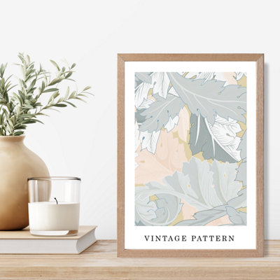 Artze Wall Art Vintage William Morris Wreath In Green And Peach  / Oak Frame / Size: A4 from B&Q