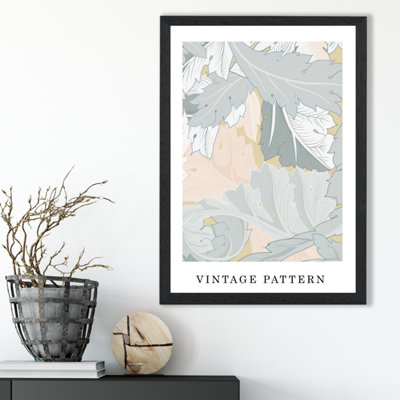 Artze Wall Art William Morris Wreath In Green And Peach  / Black Frame / Size: A3 from B&Q