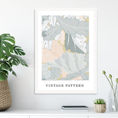 Artze Wall Art William Morris Wreath In Green And Peach  / White Frame / Size: A3 from B&Q