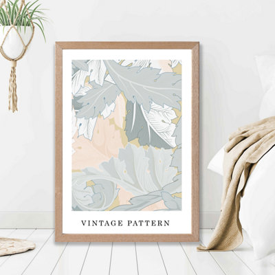 Artze Wall Art William Morris Wreath In Green And Peach  / Oak Frame / Size: A2 from B&Q