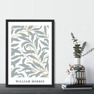 Artze Wall Art William Morris Art Print Willow Floral In Green And Peach / Black Frame / Size: A4 from B&Q