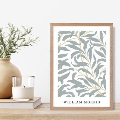 Artze Wall Art Vintage William Morris Sage Green Willow  / Oak Frame / Size: A4 from B&Q