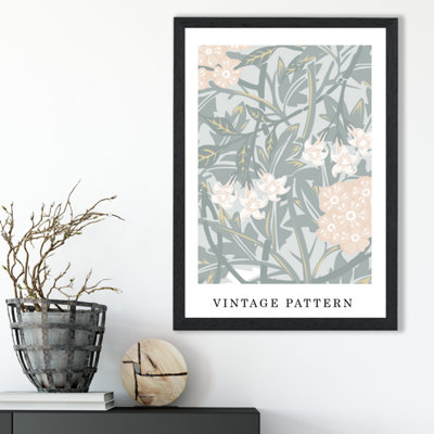 Artze Wall Art William Morris Jasmine In Green And Peach  / Black Frame / Size: A3 from B&Q
