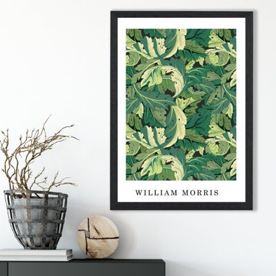 Artze Wall Art William Morris Acanthus In Bright Green  / Black Frame / Size: A3 from B&Q