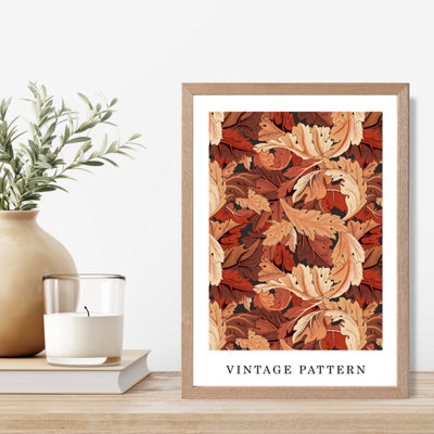 Artze Wall Art Vintage William Morris Acanthus In Orange  / Oak Frame / Size: A4 from B&Q