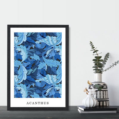 Artze Wall Art William Morris Art Print Acanthus Floral In Bright Blue / Black Frame / Size: A4 from B&Q