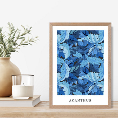 Artze Wall Art Vintage William Morris Acanthus In Bright Blue  / Oak Frame / Size: A4 from B&Q