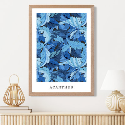 Artze Wall Art Vintage Morris Acanthus In Bright Blue  / Oak Frame / Size: A3 from B&Q