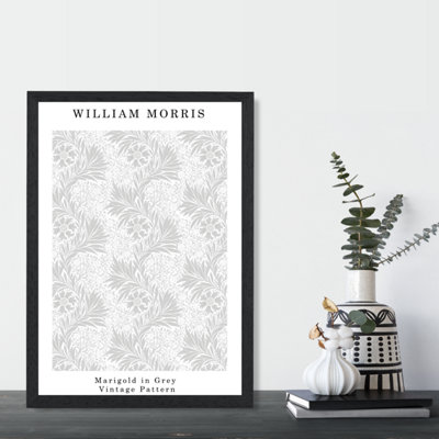 Artze Wall Art William Morris Art Print Marigold In Grey / Black Frame / Size: A4