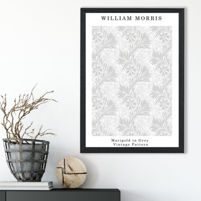 Artze Wall Art William Morris Marigold In Grey  / Black Frame / Size: A3
