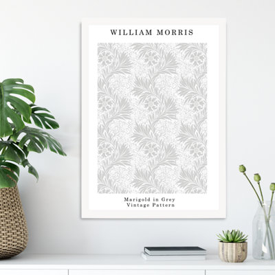 Artze Wall Art William Morris Marigold In Grey  / White Frame / Size: A3