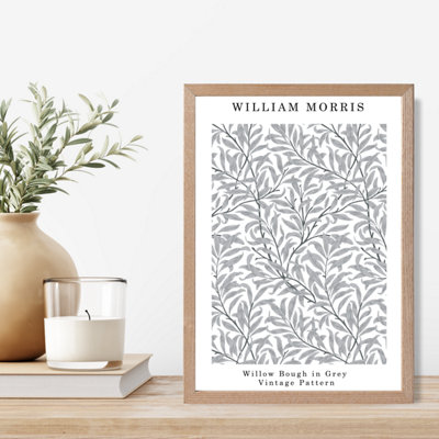 Artze Wall Art Vintage William Morris Willow In Grey  / Oak Frame / Size: A4 from B&Q