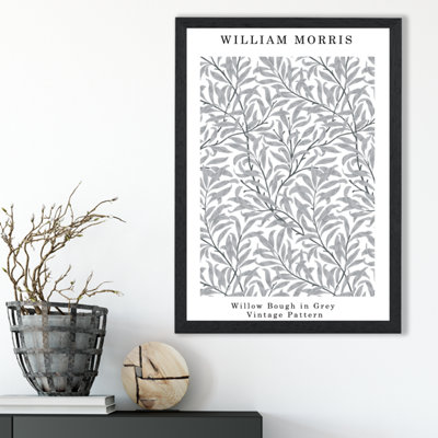 Artze Wall Art William Morris Willow In Grey  / Black Frame / Size: A3 from B&Q