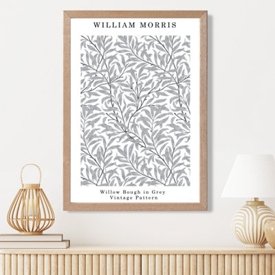 Artze Wall Art Vintage Morris Willow In Grey  / Oak Frame / Size: A3 from B&Q