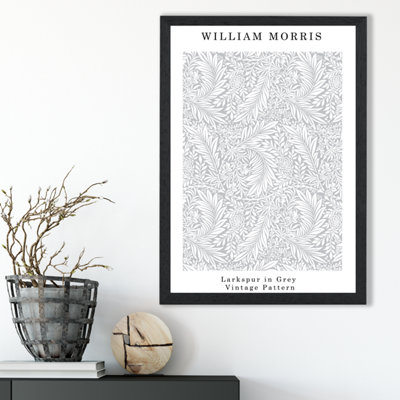 Artze Wall Art William Morris Larkspur In Grey  / Black Frame / Size: A3 from B&Q