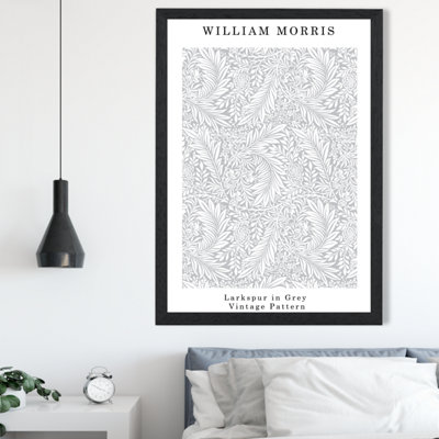 Artze Wall Art William Morris Larkspur In Grey  / Black Frame / Size: A2 from B&Q