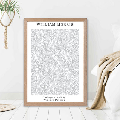 Artze Wall Art William Morris Larkspur In Grey  / Oak Frame / Size: A2 from B&Q